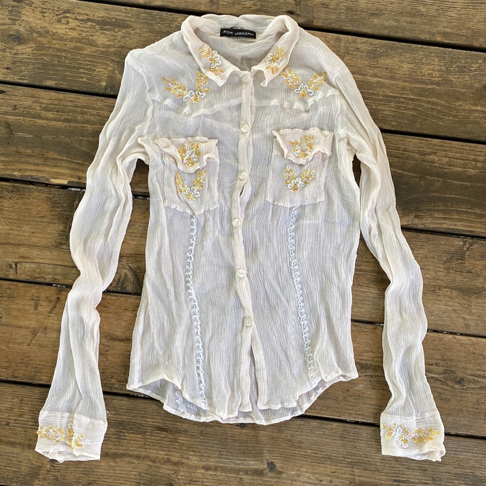 For Joseph Silk Button Up Beaded Longsleeve Blouse